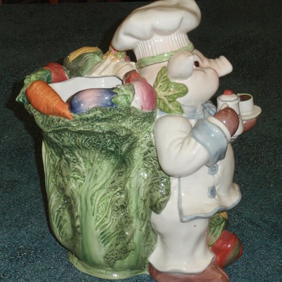 Kaldun & Bogle Chef Pig Vegetable Lettuce Vase Utensil Crock Holder 11" RARE! - Picture 4 of 9